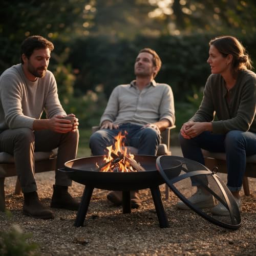 23inch Portable Fire Pit with Fire Poker and Spark Screen, 2 in 1 Small Round...
