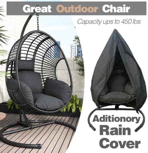 Oversized Hanging Egg Chair with Stand Outdoor Wicker Swing Chair Comfy Hammo...