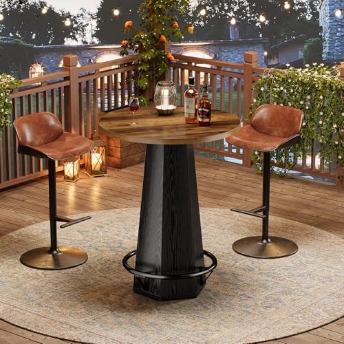 Tribesigns Round Bar Pub Table High Top, 39.4" H Bistro Cocktail Table w...
