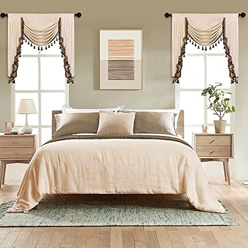 ELKCA Beige Chenille Window Curtains Valance for Living Room Waterfall Valanc...