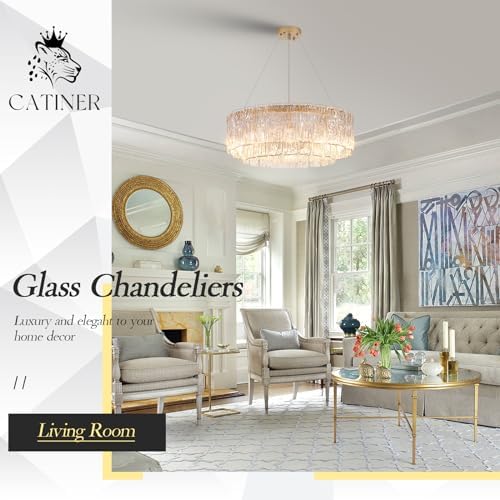 CATINER Modern 24" Crystal Glass Chandelier 10-Light Gold Chandeliers