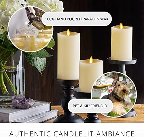 Luminara Realistic Flameless LED Set of 3 Ivory Pillar Candles, Home Safe Mov...