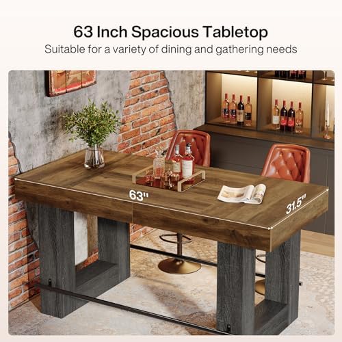 Tribesigns 63-Inch Bar Height Table, Large Wooden High Top Pub Table with Met...