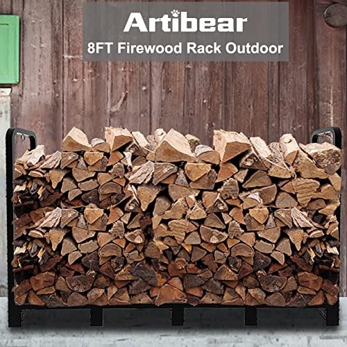 8ft Outdoor Firewood Rack, Upgraded Heavy Duty Logs Stand Stacker Holder for ...