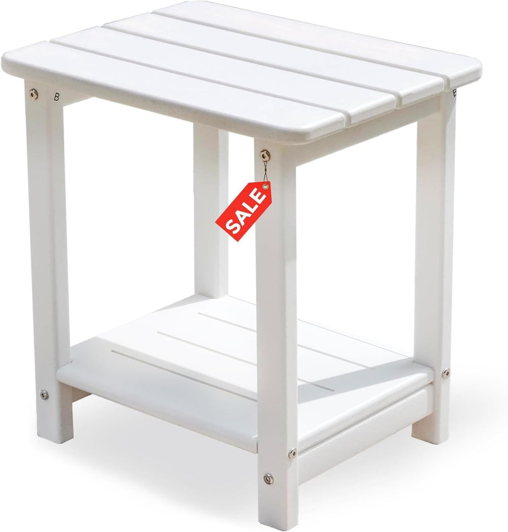 Adirondack Square Outdoor Side Table,2-Tier Storage Patio Side Table with Wea...