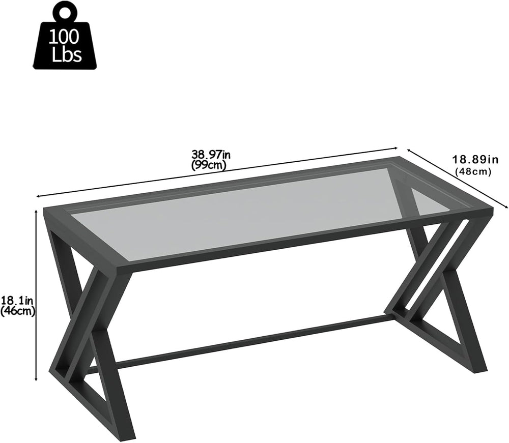 Wolawu Coffee Table Grey Glass Coffee Table for Living Room,Modern Rectangula...