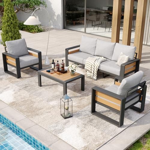 Aoxun Aluminum Patio Furniture Set, 5 Seats Luxury Outdoor Sectional with 6&q...