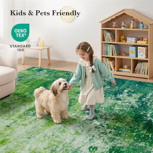 Rugflix 5x7 Dark Green Area Rug for Living Room, Washable Colorful Rug