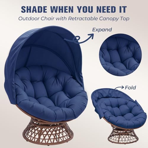 GTPLAYER Outdoor Wicker Egg Chair PE Rattan Chair with Cushion, Oversized Pat...