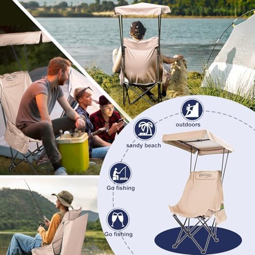 YOUNG WOOD Portable Camping Chair Beach Chair with Shade Canopy, Fold Lightwe...