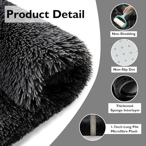 6x9 Black Fluffy Area Rug for Living Room,Large Shag Area Rugs for Bedroom