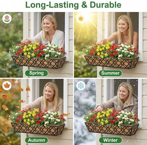 Y&M 4pcs 24 Inch Window Deck with Coconut Coir Liner, 24" Railing Pl...