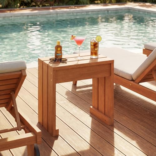Tangkula Small Wood Outdoor Bench, Patio Backless Bench, 18" Garden Bench