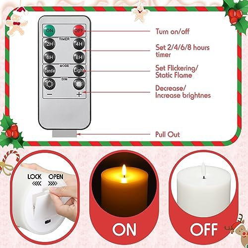 Retisee 3 Pcs White 6/8/12 Icnhes Flameless LED Candles with Remote and 2/4/8...