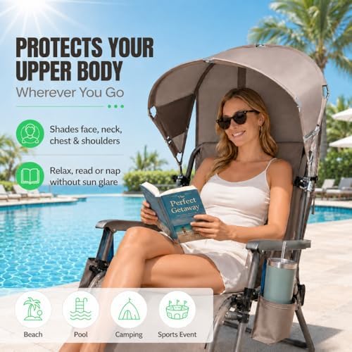 Universal Wind-Resistant Chair Umbrella Canopy, Foldable Portable UPF 50+ Sun...