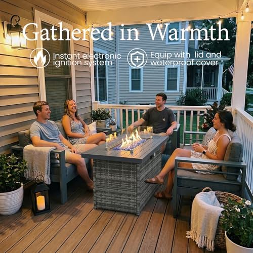 LayinSun Outdoor Aluminum Furniture Set with Fire Pit Table, 5 Pieces Patio S...