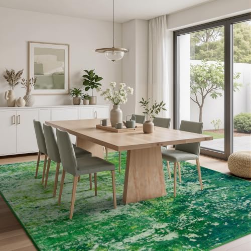 Rugflix 5x7 Dark Green Area Rug for Living Room, Washable Colorful Rug
