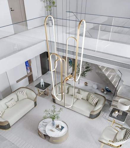 6-Rings Modern Chandelier, LED Gold Large Contemporary Light for Staircase, D...