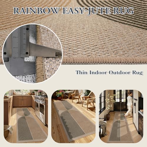 Lahome Enfys Modern Rainbow Easy Jute Rug, 2x8 Hallway Runner Washable Rugs f...