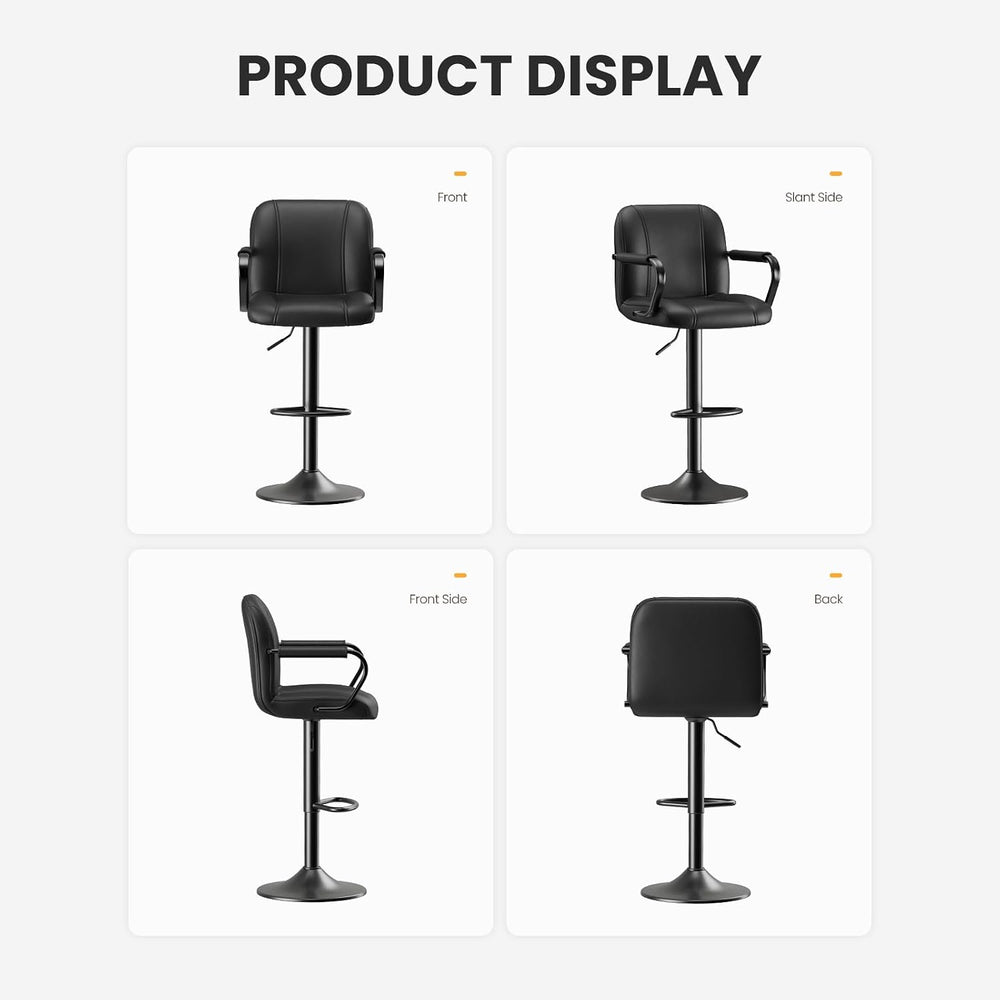 MALOL Bar Stools Set of 1 with Back and Armrest, Swivel PU Leather Kitchen Co...