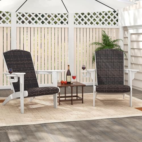 Tangkula Patio Wicker Adirondack Chair, HDPE Lounge Chair w/Rattan Padded Sea...