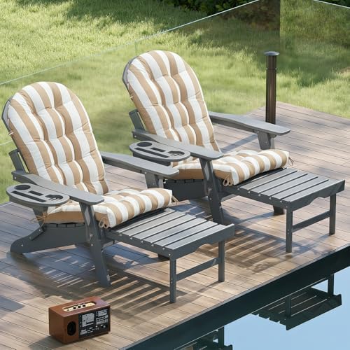 NAVINE Outdoor Adirondack Chair Cushion Set of 4, Patio Chair, Stripe Khaki