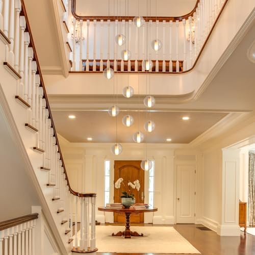 14 Lights Staircase Chandelier for High Ceiling, Dimmable Modern Crystal Rain...