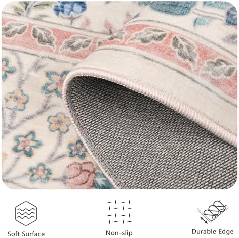 8x10 Area Rugs, Machine Washable Low Pile Floral Rugs for Living Room, Bedroo...