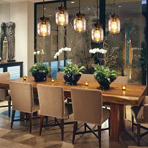 Wellmet 5-Lights Mason Jar Chandelier for Kitchen Island, Farmhouse Linear Cl...