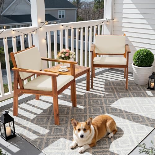 Flamaker 3 Pieces Porch Chairs Acacia Wood Balcony Furniture (Natural)