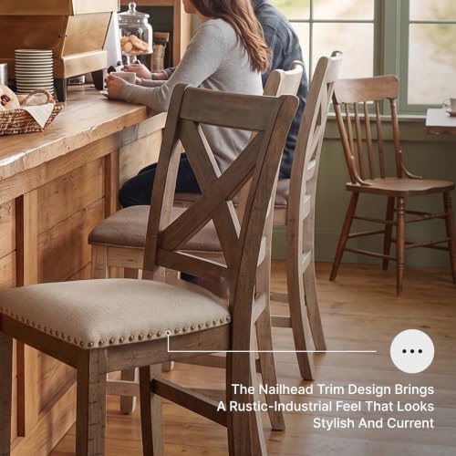 Signature Design by Ashley Rustic Counter Height Bar Stool, Set of 2, Beige