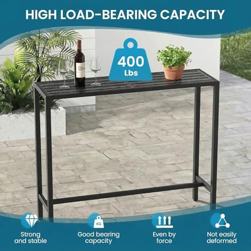 45" Outdoor Bar Height Table, Black Metal Frame with HDPE Top