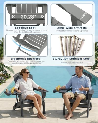 Folding Adirondack Chair Set of 4 with 4-in-1 Cup Holder,Fire Pit Chair