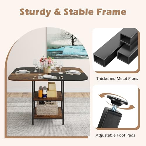 Giantex 47.5-inches Dining Table for 4, Square Kitchen Table with 2-Layer Sto...
