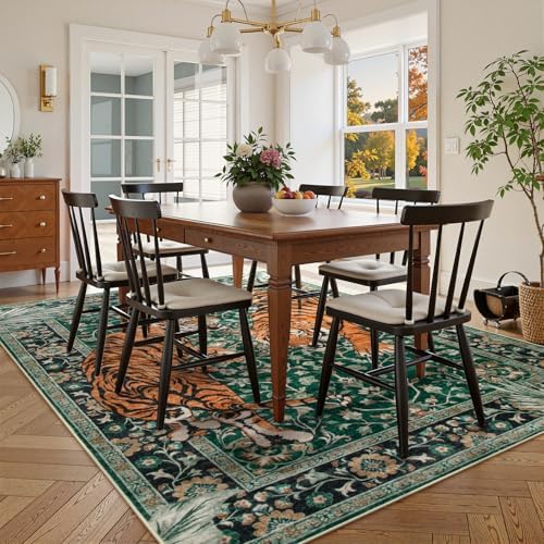 Moynesa Tiger 6x9 Area Rugs for Living Room, Boho Botanical Washable Dining R...