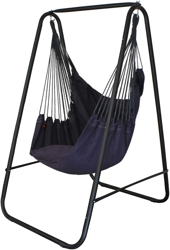 YUCAN Hammock Chair Stand with Hanging Swing Chair Included,Weather Resistant and Saving Space Stand Max 450 Lbs, Quality Cotton Weave Wrap Whole,Suitable for Indoor Outdoor Patio Yard(Grey) Patented
