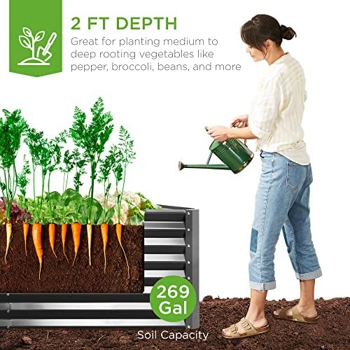 Best Choice Products 6x3x2ft Outdoor Metal Raised Garden Bed, Deep Root Box P...