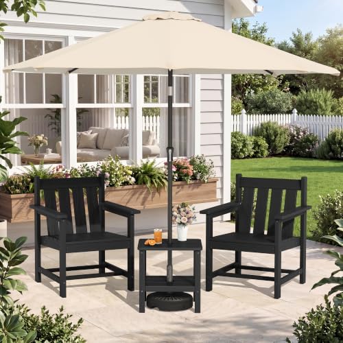 SERWALL 3 Pieces Patio Bistro Set-Outdoor Chairs with Side Table,Black
