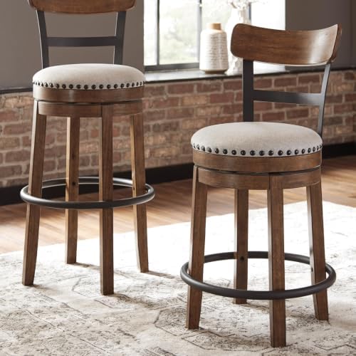 Signature Design by Ashley Valebeck Swivel Bar Stool with Back, 30 in