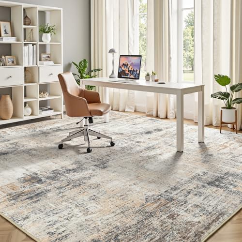 9x12 Area Rug for Living Room, Abstract Washable Non-Slip Large Rugs, Gold
