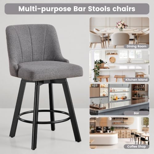 Swivel Bar Stools Set of 2,24" Upholstered Counter Height Bar Chairs wit...
