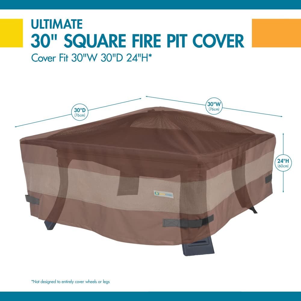 DUCKCOVERS Ultimate Waterproof 32 Inch Square Fire Pit Cover, Patio Furniture...