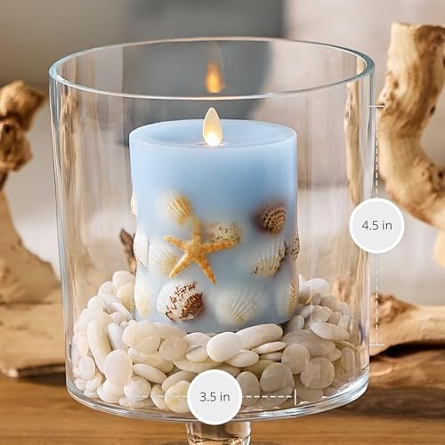 Luminara Flameless LED Candle Soft Chambray Embedded Seashell & Starfish ...