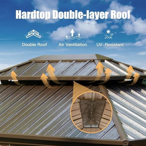Domi 10x14 Outdoor Hardtop Gazebo, Metal Gazebo for Patios, Brown