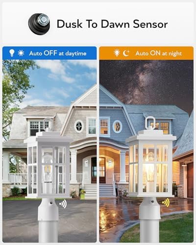 Dusk to Dawn Outdoor Post Lights, White Post Lights Outdoor with Pier Mount B...