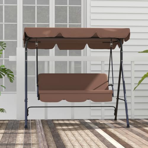 Outsunny 3-Person Porch Swing w/Stand Adjustable Tilt Canopy, Brown