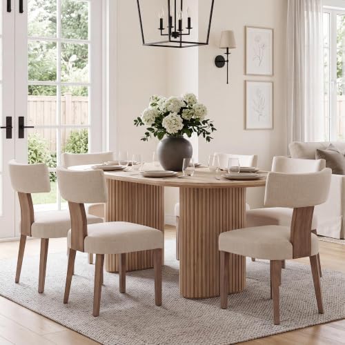 HNY Mid Century Modern Dining Chairs Set of 6, Upholstered Linen Kitchen &...