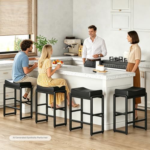 HOOBRO Bar Stools Set of 2, Counter Height Bar Stools, Saddle Barstools