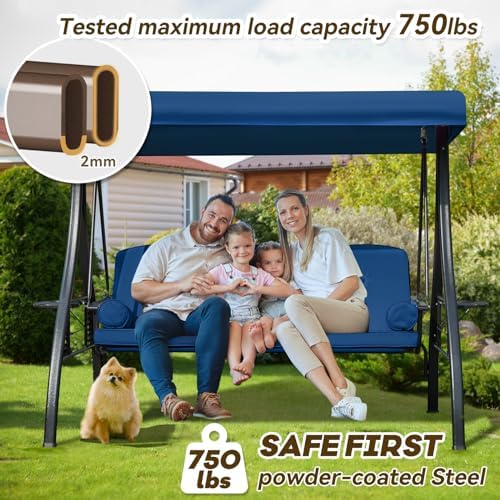 3 in 1 Outdoor Porch Swing with Adjustable Canopy, 3 Seat Outdoor Swing for A...
