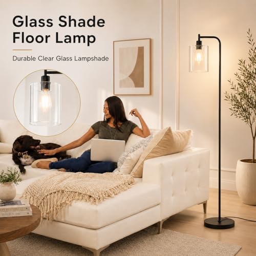 Wio-Mio Industrial Floor Lamp with Glass Shade, LED Bulbs Included